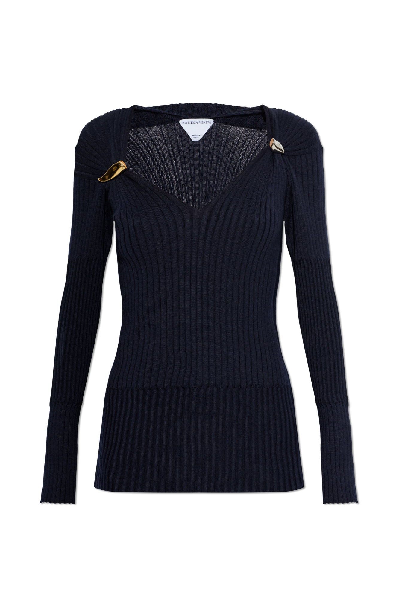 BOTTEGA VENETA カシミヤ100% Vネックニット ブラック 46 Navy blue Ribbed cashmere sweater Bottega Veneta - Vitkac Canada